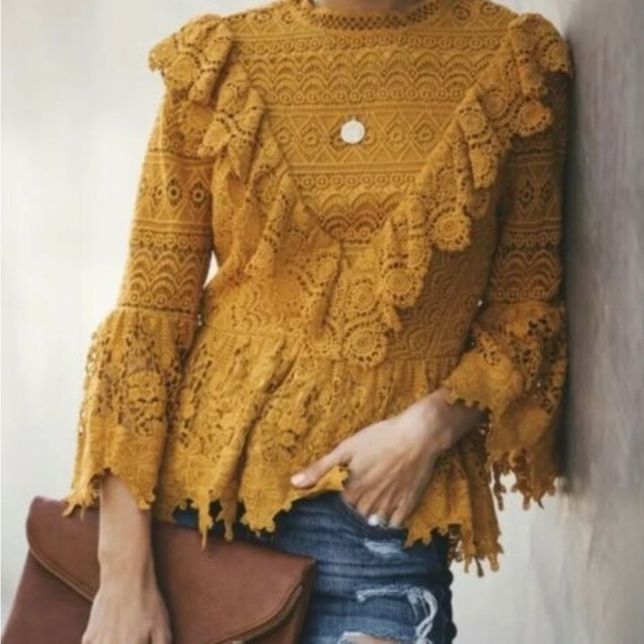 Anthropologie Champagne & Strawberry Victorian ruffle lace blouse - Picture 3 of 4